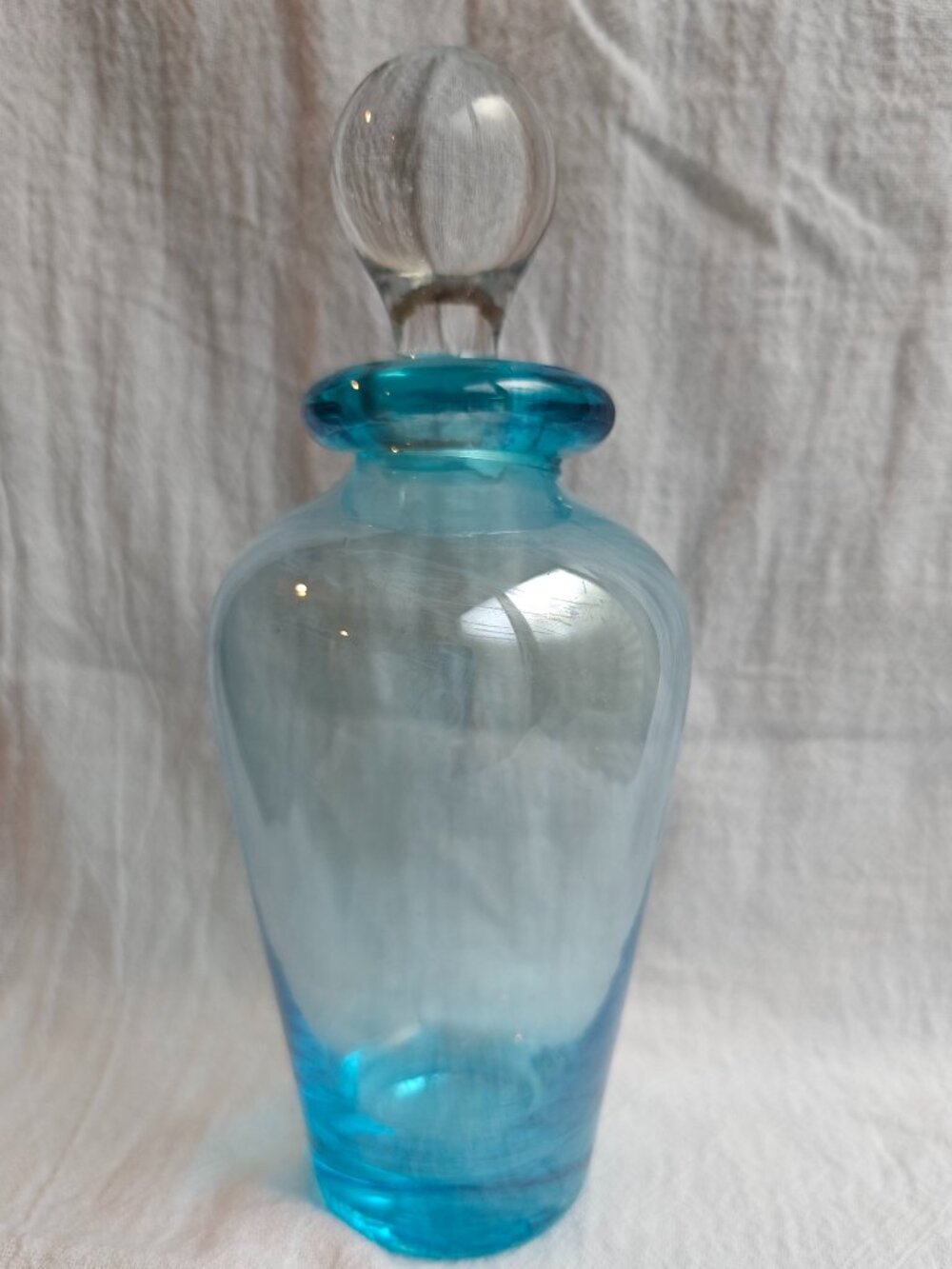 Vintage Aqua Blue Glass Decanter Bottle with Original Clear Glass Stopper